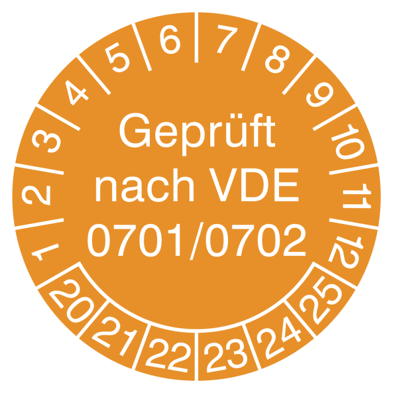 Prüfplakette geprüft ge VDE 0105-100,19-24,gelb,Dokumentenfolie,Ø30mm,18/Bogen 