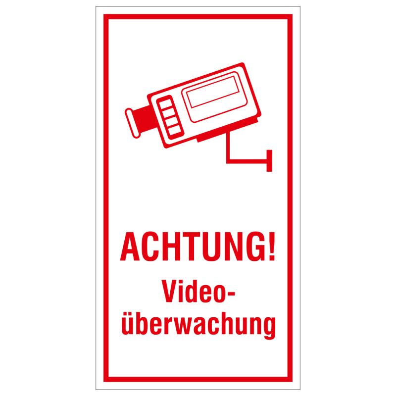 Achtung Videoüberwachung mit Kamera Symbol, Aufkleber Alu, b2b-schilder  Hinweisschild 8,0 x 15,0 cm